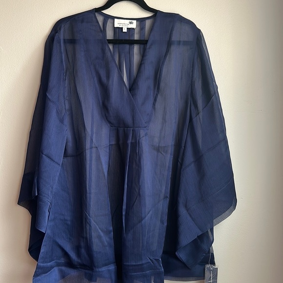 NWT Liz Lang Blue Sheer Coverup Lingerie Blouse Size Large - Picture 5 of 11